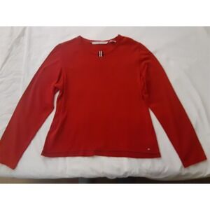 Vintage Tommy Hilfiger Red Long Sleeve Top w/ Ribbon Trim At Neck  Size XL